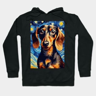 Dachshund Dog Breed in a Van Gogh Starry Night Art Style Hoodie